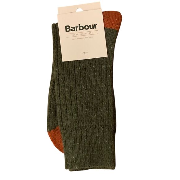 Barbour Olive Boot Socks Men’s Large – Tweed Knit with Contrast Heel & Toe NWT - Picture 2 of 3